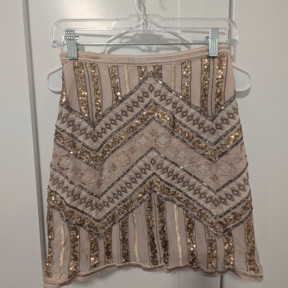 Embellished Beige and Gold Skirt - Picture 1 of 3